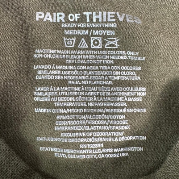 Pair of Thieves Mens Long Sleeve T Shirt Olive Green Cotton Viscose Blend Medium - Picture 4 of 6